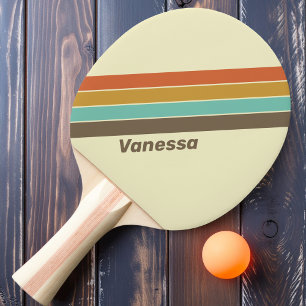 Vintage Retro Regenbogen gestreift mit Namen Tischtennis Schläger