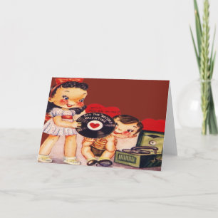 Vintage Retro Rekordspielervalentine-Karte Feiertagskarte