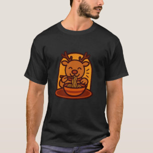 Vintage Retro Rentier isst japanische Ramen-Nudeln T-Shirt