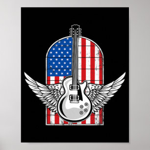 Vintage Retro Rock Amerikanische Flagge Gitarre Sp Poster