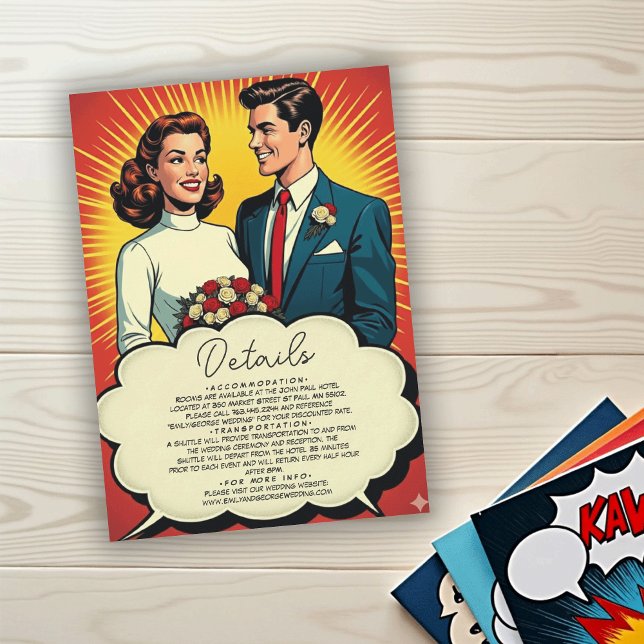 Vintage Retro Romantic Couple Comic Style Wedding Begleitkarte (Von Creator hochgeladen)