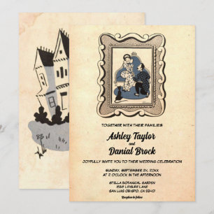 Vintage Retro Romantische Comic Hochzeit Einladung
