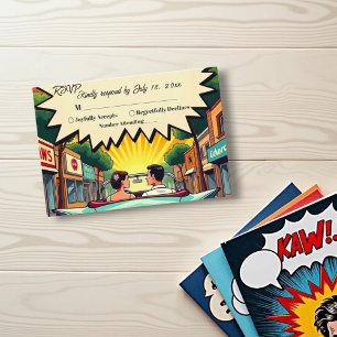 Vintage Retro Romantische Comic Hochzeit RSVP Karte