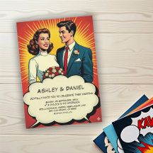 Vintage Retro Romantische Comic-Stil Hochzeit