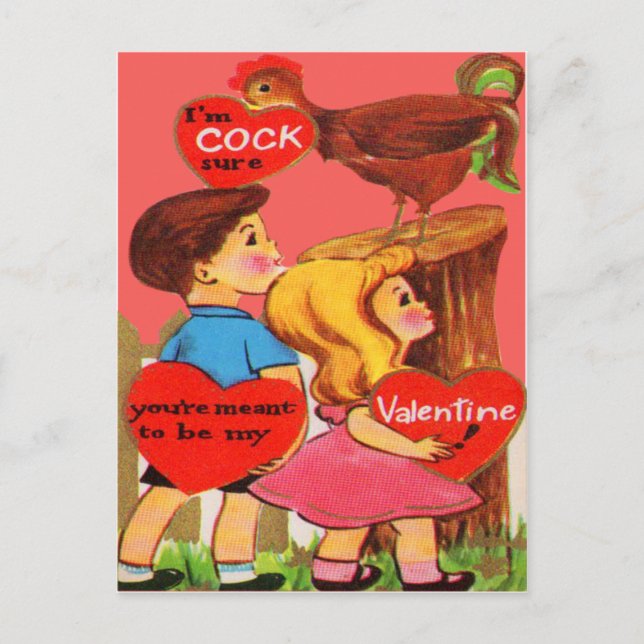 Vintage Retro Rooster Valentinkarte Feiertagspostkarte (Vorderseite)