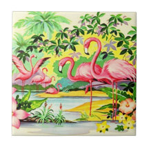 Vintage Retro rosa Flamingo Vögel Flock Tile