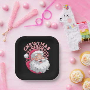 Vintage Retro Rosa Weihnachtsmann Weihnachten Pappteller