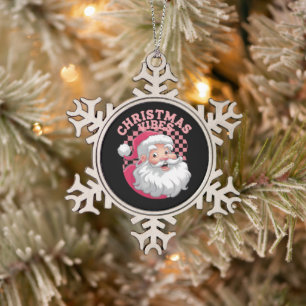 Vintage Retro Rosa Weihnachtsmann Weihnachten Schneeflocken Zinn-Ornament