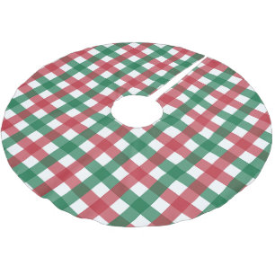 Vintage Retro Rot und Grün Kariert im Quadratmuste Polyester Weihnachtsbaumdecke