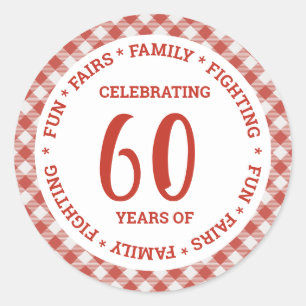 Vintage Retro Rot Weiß Gingham Karo Benutzerdefini Runder Aufkleber