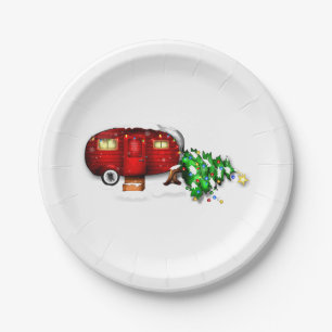 Vintage Retro rote Camper Weihnachten Papier Telle Pappteller