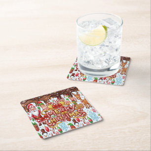 Vintage Retro Rote Lebkuchen-Wunderland Weihnachte Rechteckiger Pappuntersetzer