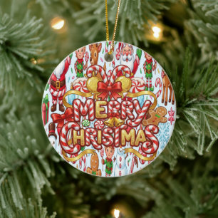 Vintage Retro rote Lebkuchenstangen-Wunderland-Wei Keramik Ornament