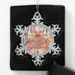 Vintage Retro rote Lebkutscher-Wunderwelt Weihnach Schneeflocken Zinn-Ornament