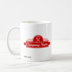 Vintage / Retro roter weißer Löffel & Gabel Diner- Kaffeetasse