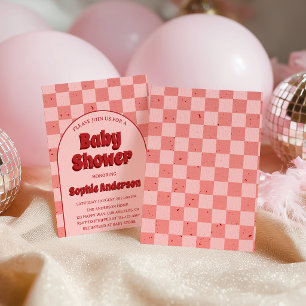 Vintage Retro Rotes Muster Babyparty Einladung