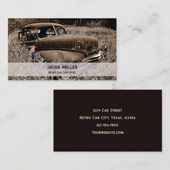 Vintage Retro Rustik Brauner Oldtimer Visitenkarte (Vorne/Hinten)