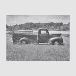 Vintage Retro Rustikal Schwarz-Weiß-Bauernhof-LKW Seidenpapier