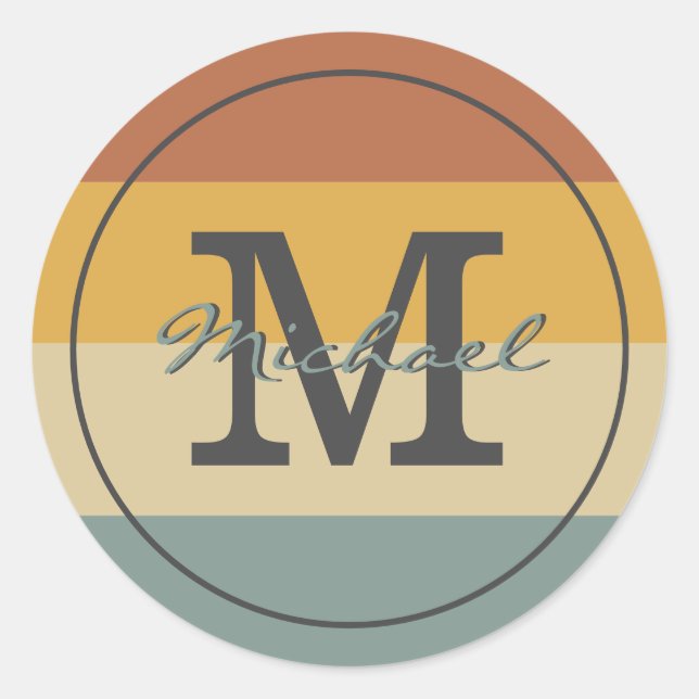 Vintage Retro-rustikale Namensinitialen personalis Runder Aufkleber (Vorderseite)