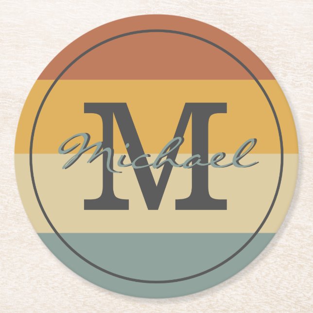 Vintage Retro-rustikale Namensinitialen personalis Runder Pappuntersetzer (Vorderseite)