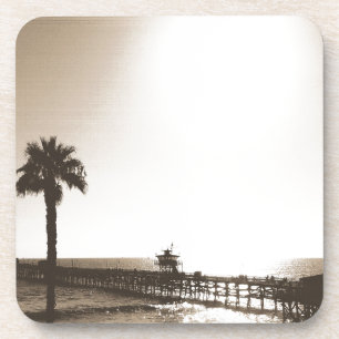 vintage retro San Clemente Pier Kalifornien Sepia Getränkeuntersetzer