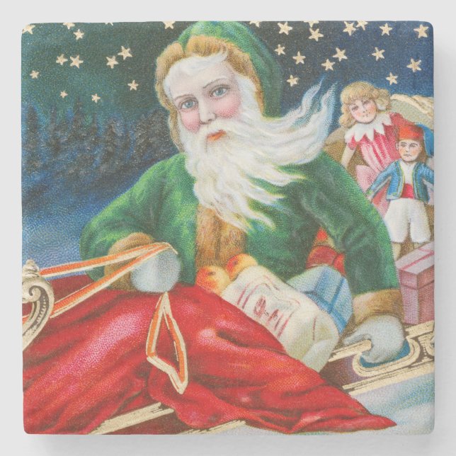 Vintage Retro Santa Claus Christmas Postcard Steinuntersetzer (Vorderseite)