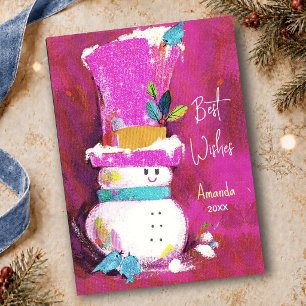 Vintage Retro-Schneemann rosa Weihnachten Neujahr