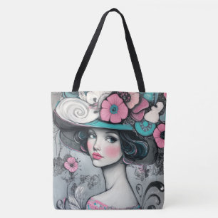 Vintage Retro Schöne Frau rosa und Aquamarin