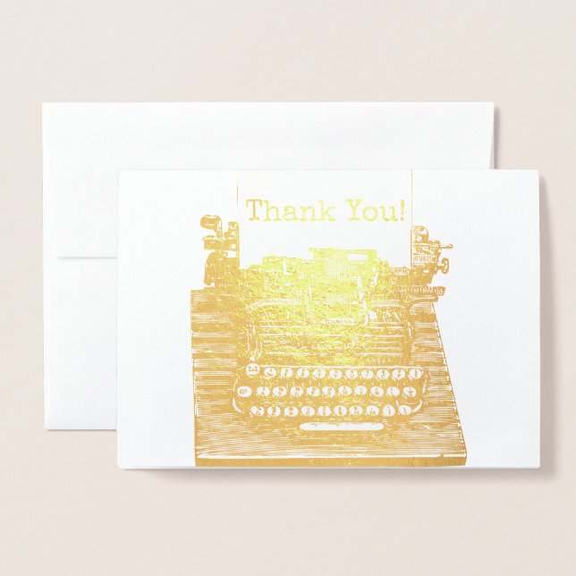 Vintage Retro-Schreibmaschine Vielen Dank Hinweis Folienkarte (Vorderseite mit Umschlag)