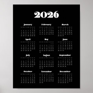 Vintage Retro-Schrift 2026 Schwarzer Kalender Poster