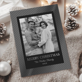 Vintage Retro Schwarz-Weiß gestreifte Weihnachten Folien Feiertagskarte