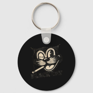 Vintage Retro Schwarze Katze raucht Halloween-Gesc Schlüsselanhänger