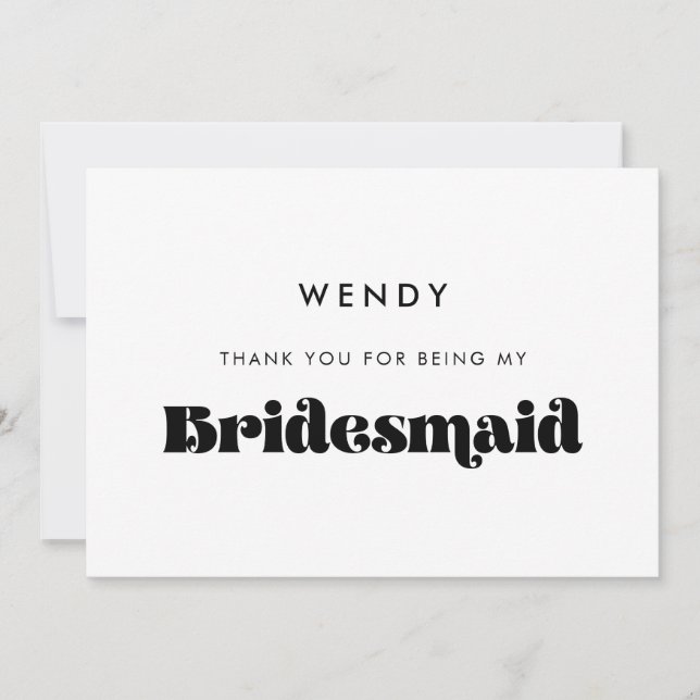 Vintage Retro Script Bridesmaid Danke Karte (Vorderseite)
