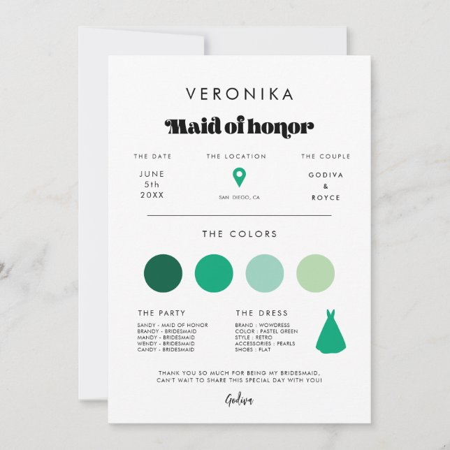 Vintage Retro-Script-Trauzeugin-Informationskarte Einladung (Vorderseite)