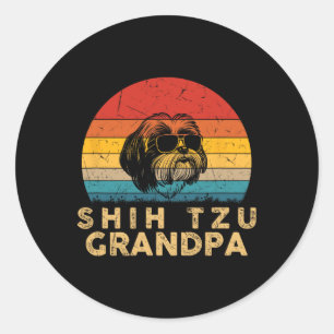 Vintage Retro Shih Tzu Opa Hunde Liebhaber Pfote V Runder Aufkleber