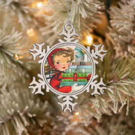 Vintage Retro-Shopping-Girl-Schneeflocke Schneeflocken Zinn-Ornament