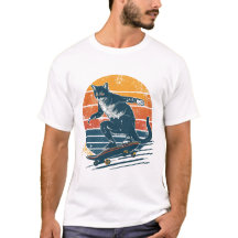 Vintage Retro Skater Cat on Skateboard Sunset Grap
