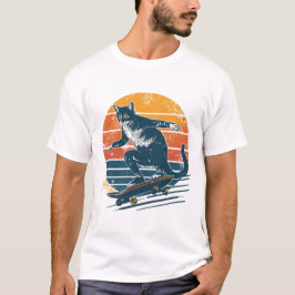 Vintage Retro Skater Katze auf Skateboard Sonnenun T-Shirt