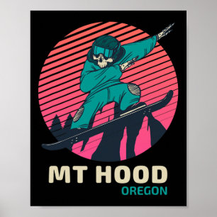 Vintage Retro Snowboarden Skelett Mount Hood Ore Poster