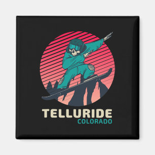 Vintage Retro Snowboarden Skelett Telluride Colo Magnet