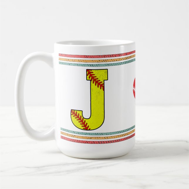 Vintage Retro Softball-Buchstabe J Design Kaffeetasse (Links)
