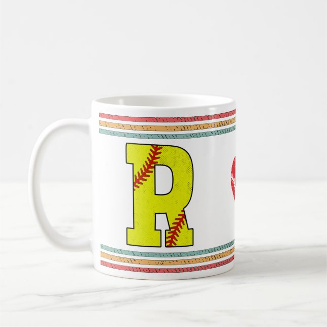 Vintage Retro Softball-Buchstabe R Varsity Kaffeetasse (Links)