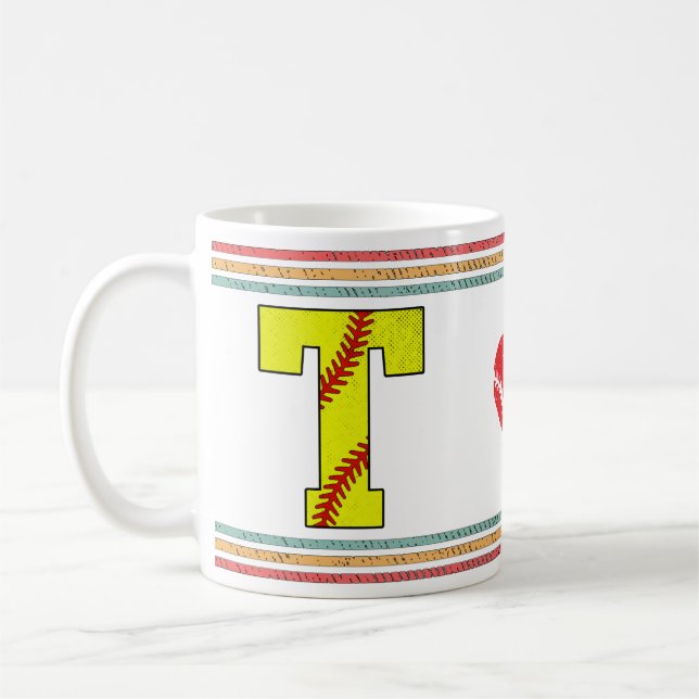 Vintage Retro Softball Letter T Artwork Kaffeetasse (Links)