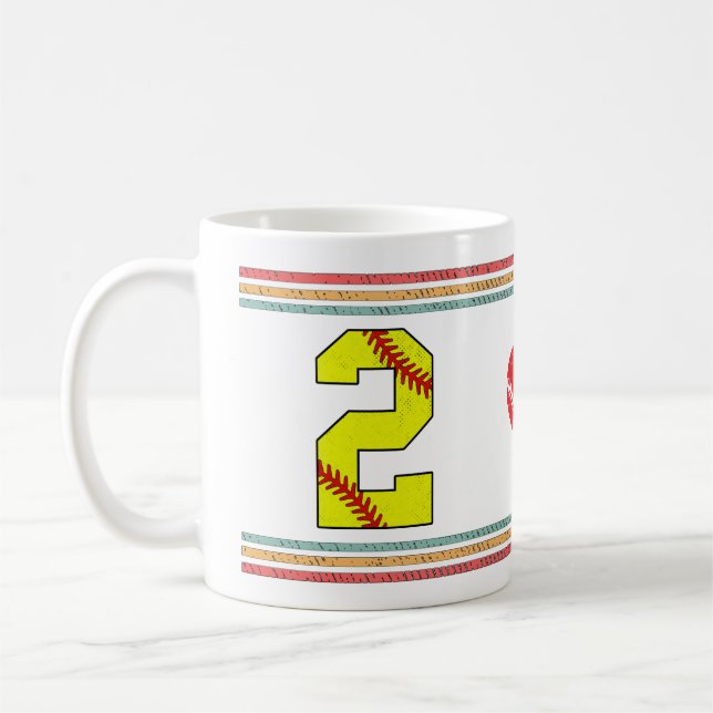 Vintage Retro Softball Number 2 Artwork Kaffeetasse (Links)