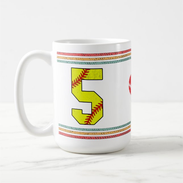 Vintage Retro Softball Number 5 Distressed Kaffeetasse (Links)