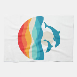 Vintage Retro Sommerzeit Strand Delphin Geschirrtuch