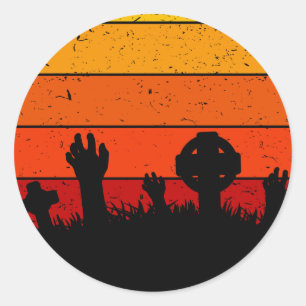 Vintage Retro Sonnenuntergang Halloween Friedhof I Runder Aufkleber