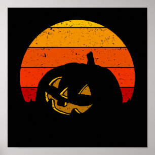 Vintage Retro Sonnenuntergang Halloween Kürbis I Poster