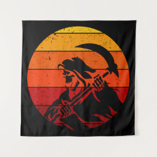 Vintage Retro Sonnenuntergang Halloween Sensenmann Wandteppich