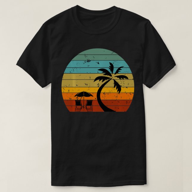 Vintage Retro-Sonnenuntergang Palmen Urlaub Strand T-Shirt (Design vorne)